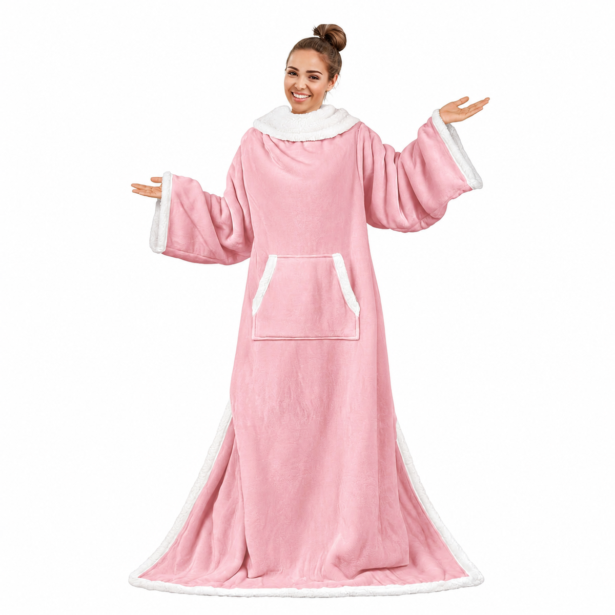 Premium Wearable Hoodie Blanket with Pockets pink