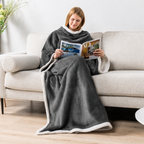 Premium Wearable Hoodie Blanket with Pockets grey