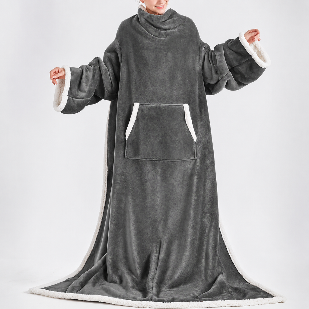 Premium Wearable Hoodie Blanket with Pockets grey