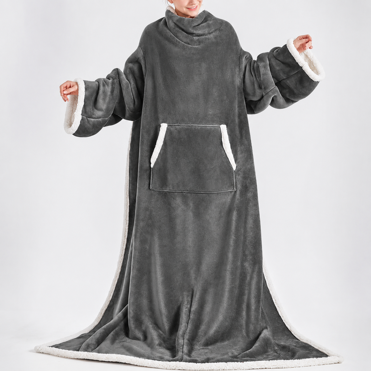 Premium Wearable Hoodie Blanket with Pockets grey