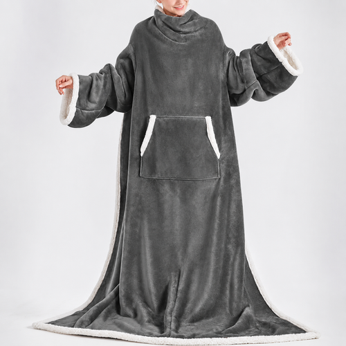 Premium Wearable Hoodie Blanket with Pockets grey