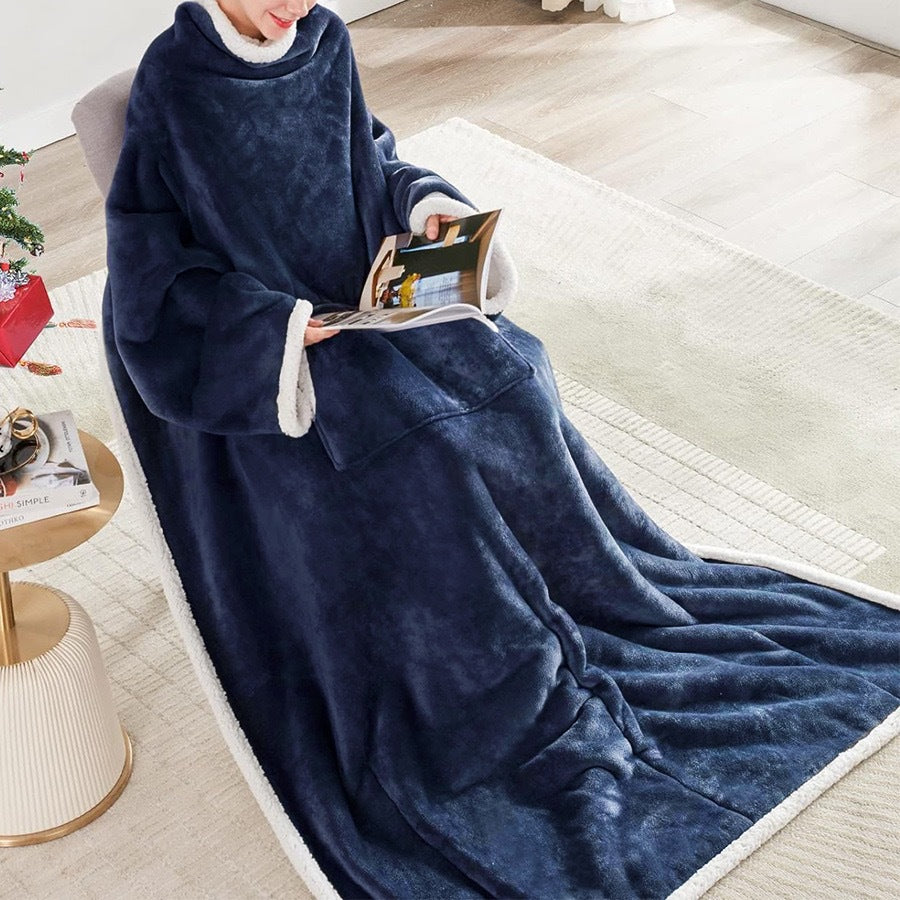 Premium Wearable Hoodie Blanket with Pockets navy blue