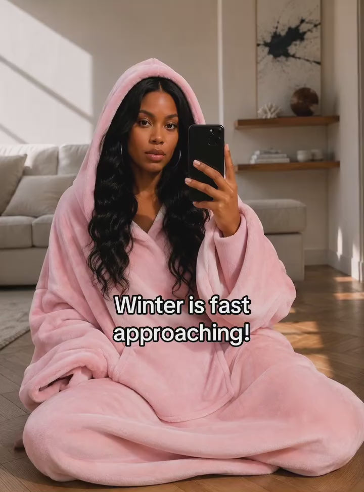 Premium Wearable Hoodie Blanket with Pockets pink