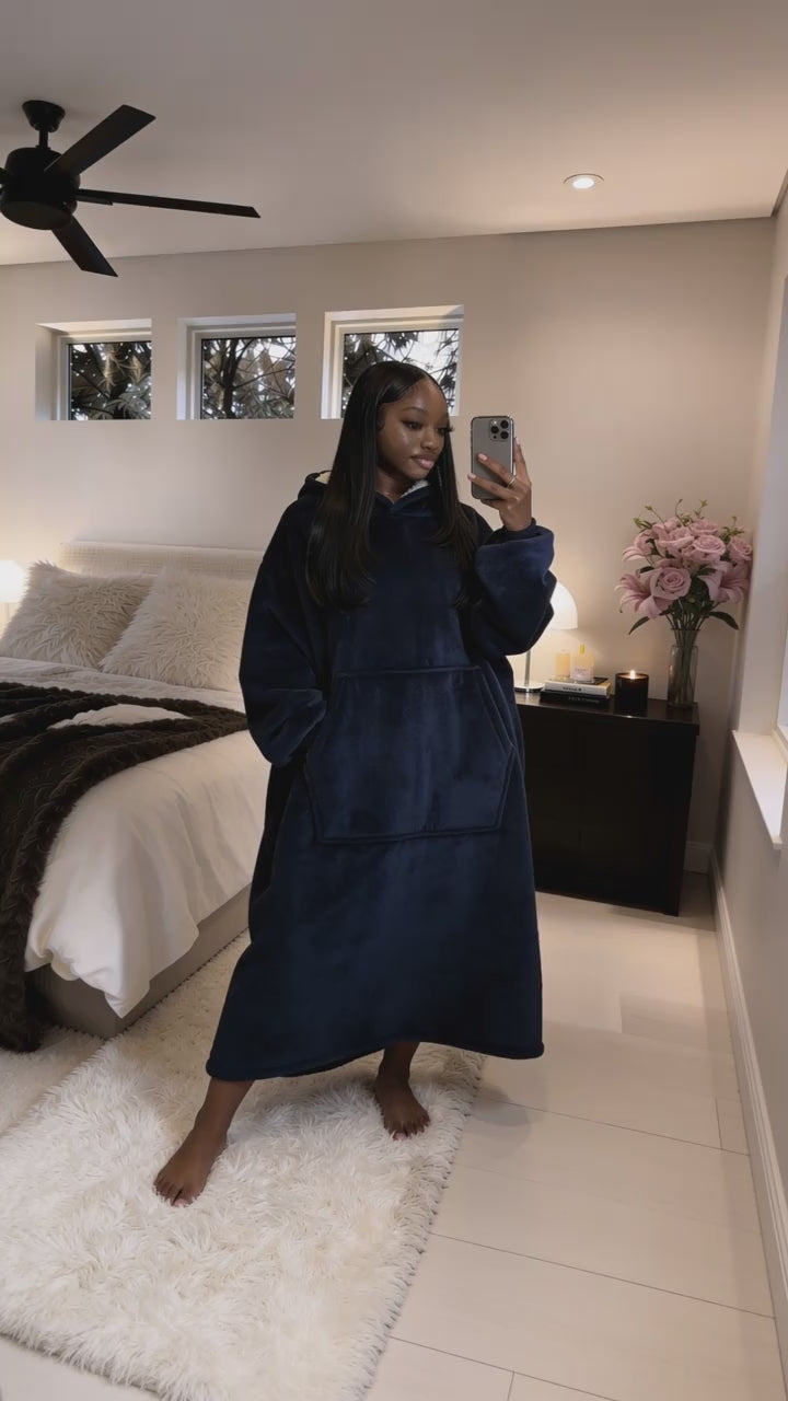 Premium Wearable Hoodie Blanket with Pockets navy blue